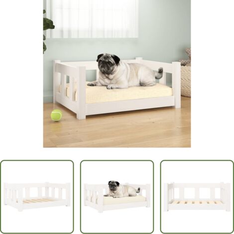 Cuccia per cani in pino -  Cuccia per Cani Bianca 65,5x50,5x28 cm Legno Massello di Pino