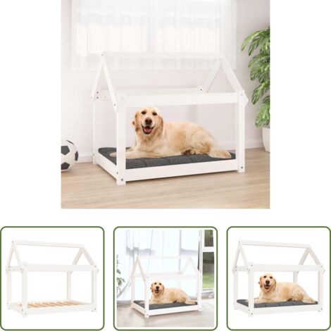Cuccia per cani in pino -  Cuccia per Cani Bianca 81x60x70 cm in Legno Massello di Pino