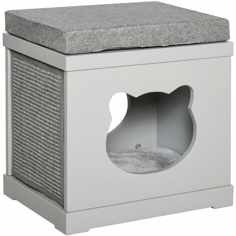 Cuccia per Gatti 41x30x36 cm in Legno con Tiragraffi Grigia