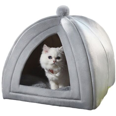 Cuccia per gatti a forma di igloo - Tenda con cuscino sfoderabile e lavabile, pieghevole e portatile, grigio scuro, 40 x 40 x 40 cm
