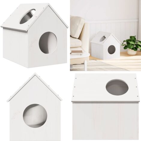 Cuccia per Gatti Bianca 41x50x50 cm in Legno Massello di Pino - Cuccia per gatti - Cuccia per gatti in pino
