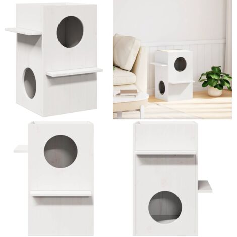 Cuccia per Gatti Bianca 43x43x60 cm in Legno Massello di Pino - Cuccia per gatti - Cuccia per gatti in pino