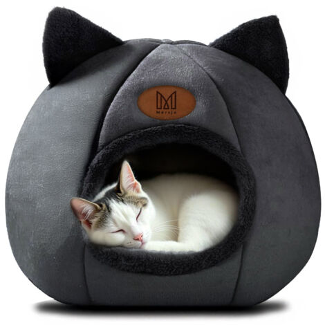 Cuccia per gatti, cuccia, letto di peluche con orecchie DAISY nero