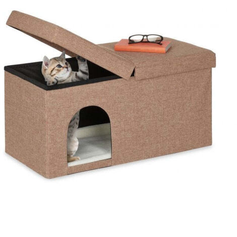 Cuccia per gatti in marrone chiaro con coperchio