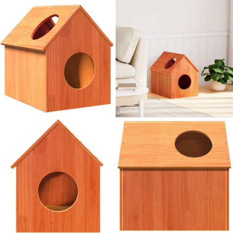 Cuccia per Gatti Marrone Cera 41x50x50cm Legno Massello di Pino - Cuccia per gatti marrone - Cuccia per gatti con gradini