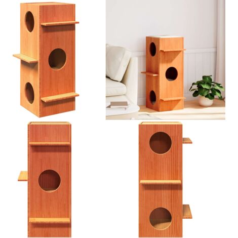 Cuccia per Gatti Marrone Cera 43x43x90cm Legno Massello di Pino - Cuccia per gatti marrone - Cuccia per gatti con gradini