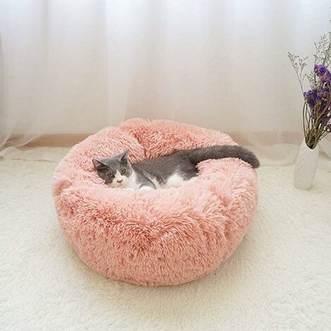 Cuccia rotonda per cani e gatti in peluche a forma di Doughnut, colore e dimensioni opzionali(60 cm, Pelle Rosa)
