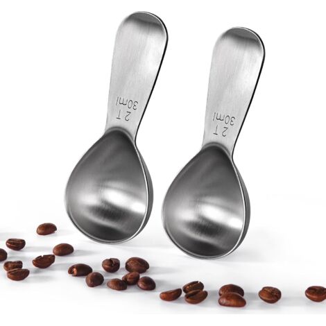 Cuchara medidora de acero inoxidable 18/8: juego de 2 cucharas medidoras de metal, de 30 ml cada una, con mangos cortos. Cuchara medidora para café molido, en grano, en polvo o espresso (30 ml, 2 unid