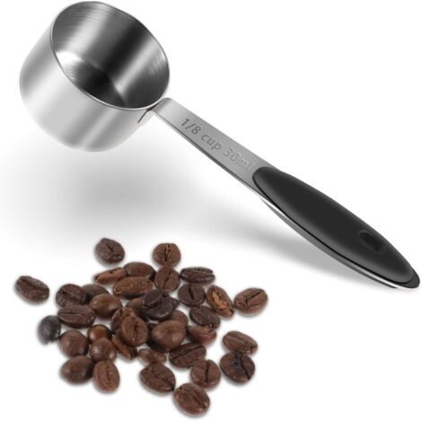 Cuchara medidora de café de acero inoxidable de 30 ml, cucharilla de metal, utensilios de medición, báscula de cocina portátil, cuchara de mango largo, cuchara sopera, mango de silicona negra, cuchara