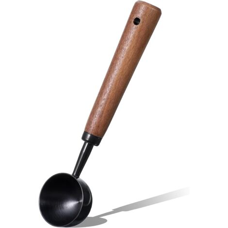 Cuchara medidora de café vintage, cucharadita de 15 ml con mango de nogal, utensilio de cocina retro de acero inoxidable para medir y servir café, té y más (Gris antracita)