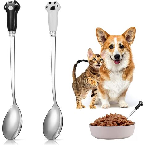 Cuchara para gatos de acero inoxidable para gatos, cuchara para perros de acero inoxidable para alimentar alimentos húmedos para mascotas, 2 piezas