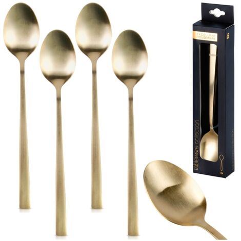 Cucharas largas de cóctel de acero dorado para bebidas, juego de 4