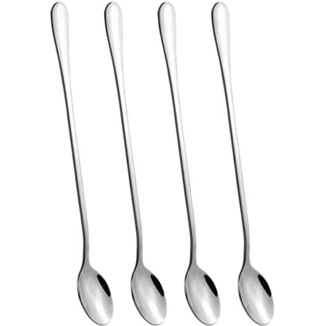 Cucharas mezcladoras de acero inoxidable con mango largo para café, té y cócteles, juego de 4, 22,8 cm, acabado espejo.