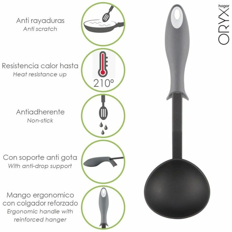 Oryx - Cucharon Servir Cocina Nylon Con Mango Antigotas Engomado 32 x 9,8 cm.