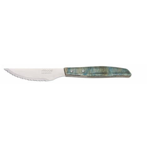 Cuchillo Chuletero Arcos 241300 de acero inoxidable Nitrum y mango demadera de chopo comprimida tinte azul  con hoja de 110 mm