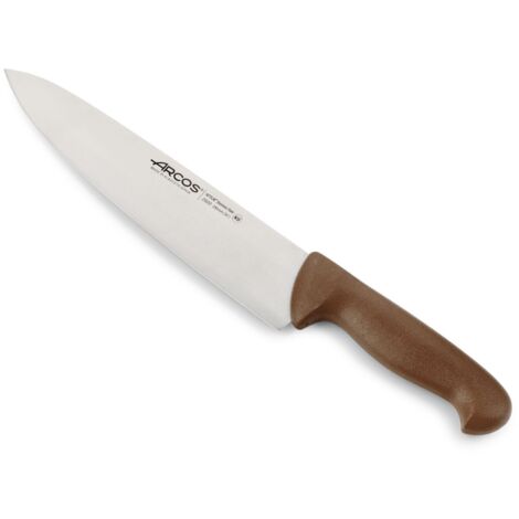 Cuchillo de cocinero Arcos Colour - Prof 292228 de acero inoxidable Nitrum y mango ergonómico de Polipropileno de color marrón y hoja de 25 cm, funda display