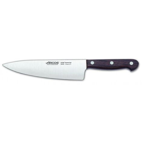 Cuchillo de cocinero Arcos Palisandro 263300 de acero inoxidable Nitrum y mango de madera de Palisandro con hoja de 17.5 cm, y Funda Hoja