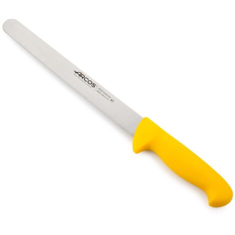 Cuchillo de fiambre Arcos Colour - Prof  294900  de acero inoxidable Nitrum y mango ergonómico de Polipropileno de color amarillo y hoja de 25 cm, funda display