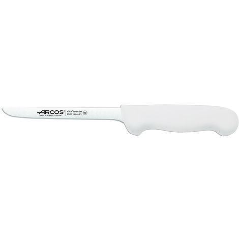 Cuchillo Deshuesador Arcos Colour - Prof  294124  de acero inoxidable Nitrum y mango ergonómico de Polipropileno de color blanco y hoja de 16 cm, funda display