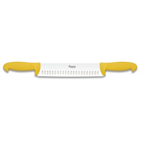 Cuchillo Doble Mango Albainox para Quesos con Hoja Alveolada de Acero Inoxidable de 19,5 cm de color Amarillo 17279