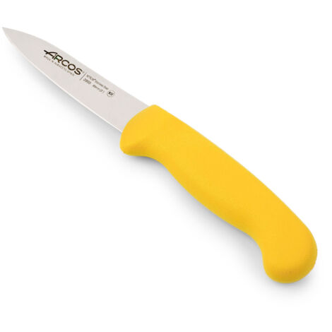 Cuchillo Mondador Arcos Colour - Prof  290000  de acero inoxidable Nitrum y mango ergonómico de Polipropileno de color amarillo y hoja de 8 cm, funda display