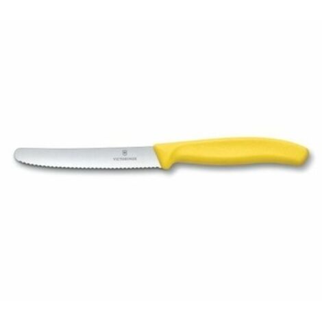 Cuchillo para tomates serrado con punta redondeada, longitud 110/219 mm - amarillo