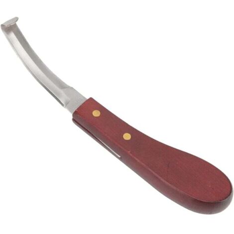 Cuchillo portátil de doble filo para cascos de caballo fabricado en acero inoxidable con mango ergonómico.