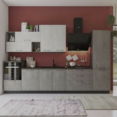 Cucina 360 cm antracite cemento fumo top ceramica Pola mira destra