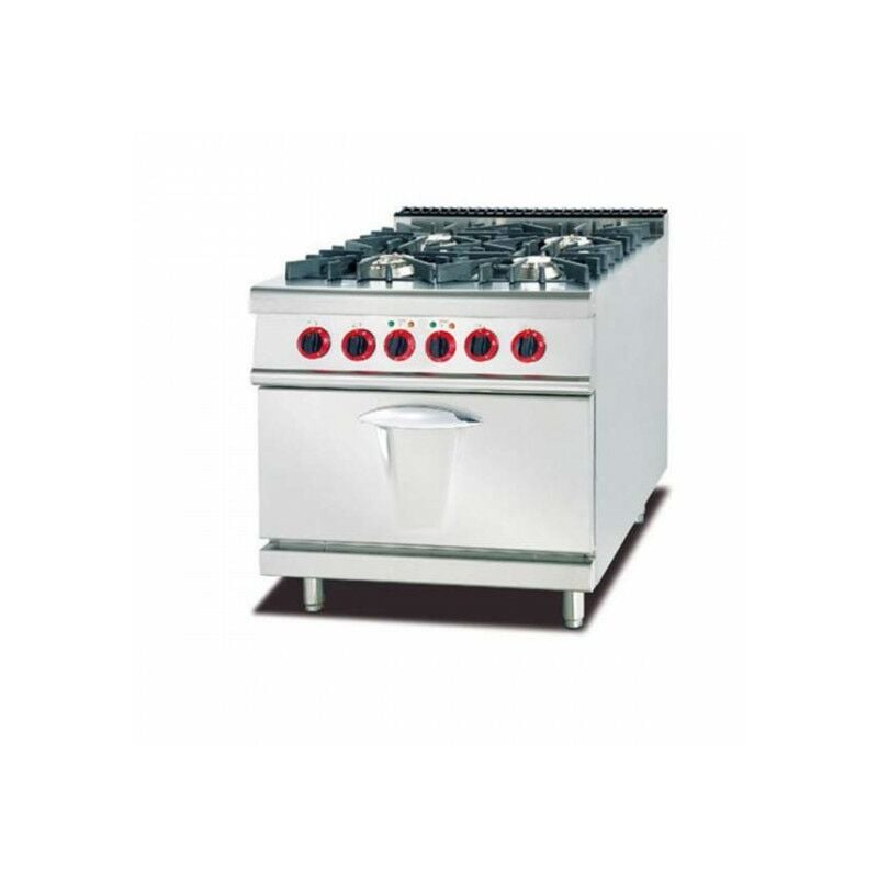 Ristoattrezzature - Cucina a Gas 4 fuochi - Forno a Gas S/90 - Struttura e Piastra in acciaio Inox - 800x900 mm