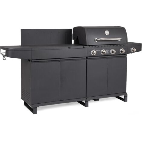 Cucina a Gas da Esterno Merita Antracite – 5 Bruciatori in Acciaio Inox, Fornello Laterale, Piano Lavoro – Superficie 70x42 cm
