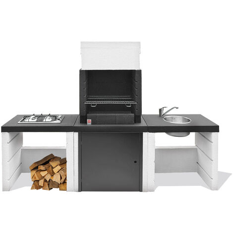 Cucine Da Esterno In Muratura.Cucina A Legna Da Esterno Modello Hercules In Cemento Colore Nero E Bianco