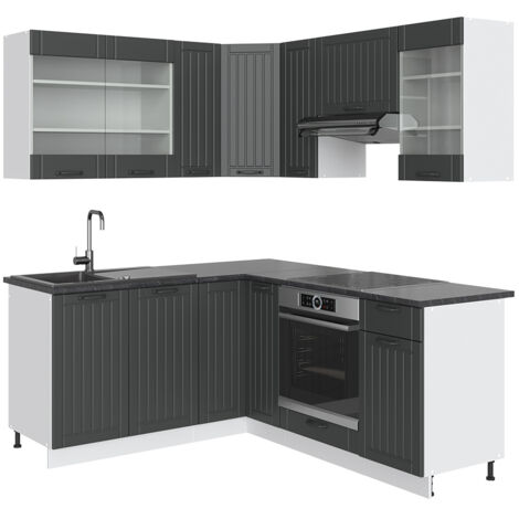 Cucina angolare completa Fame-Line, Antracite casa di campagna/bianco, 160 x 60 cm senza piano di lavoro, Vicco