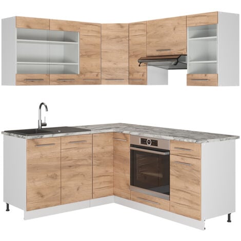 Cucina angolare completa Fame-Line, Quercia dorata/bianco, 160 x 60 cm senza piano di lavoro, Vicco