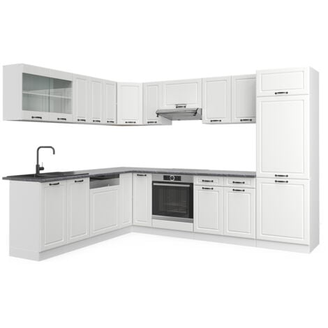 Cucina angolare completa R-Line, Casa di campagna bianca/bianco, 227 x 287 cm senza piano di lavoro, Vicco