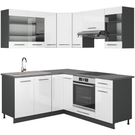 Cucina angolare „R-Line“ 247x237cm antracite/bianco stile country Vicco