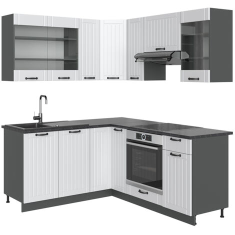 Cucina angolare „Fame-Line“ 287x227cm bianco/verde stile cottage Vicco