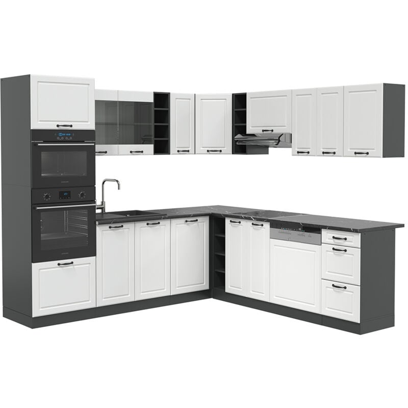 Vicco - Cucina angolare completa R-Line, Bianco casa di campagna/antracite, 237 x 60 cm senza piano di lavoro