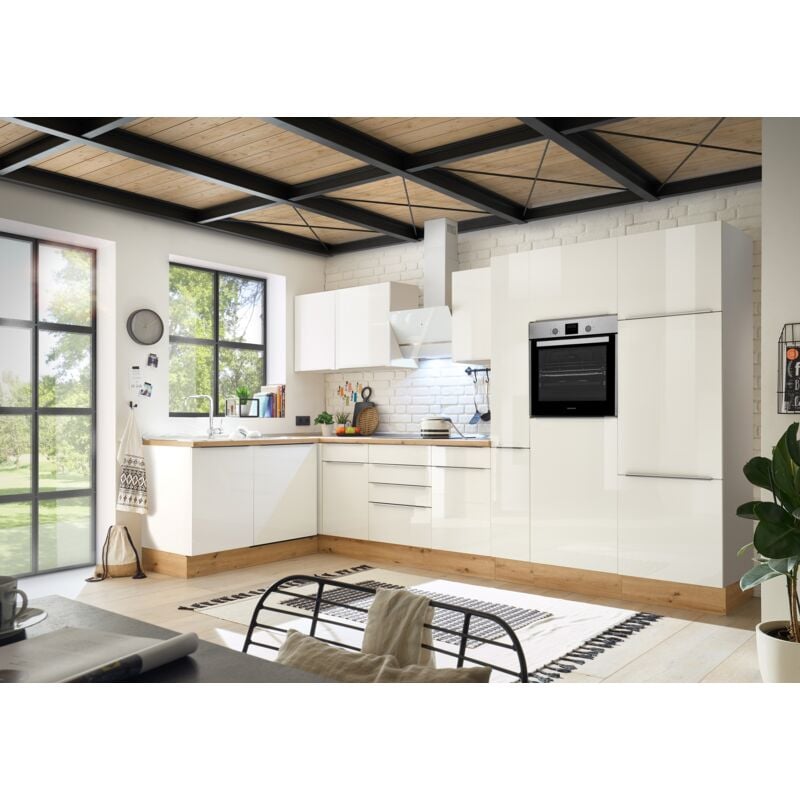 Respekta - Cucina Angolo Cottura Cucina ad Angolo Marleen Premium 370 cm Bianco Artigianale Rovere Respecta