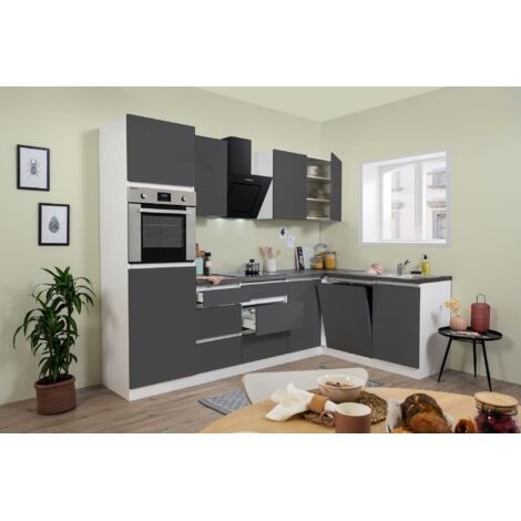 Cucina Angolo cottura Cucina ad angolo senza maniglie Bianco Grigio Lorena 280 x 172 cm Respekta