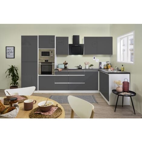 Cucina angolo cottura cucina angolare senza maniglie bianco grigio Lorena 345 x 172 cm Respekta