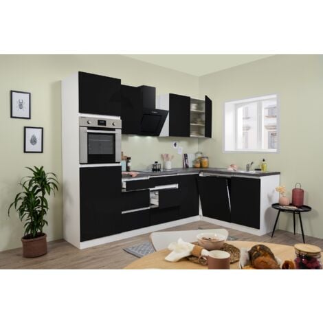 Cucina Angolo cottura Cucina angolare senza maniglie Bianco Nero Lorena 280 x 172 cm Respekta