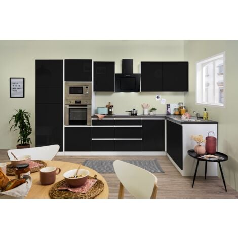 Cucina angolo cucina senza maniglie nero Lorena 345 x 172 cm Respekta