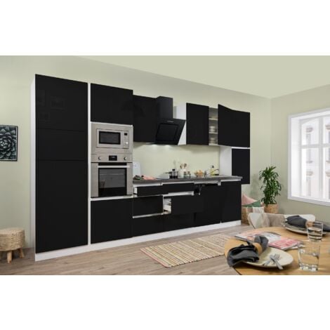 Cucina blocco cucina blocco cucina senza maniglie bianco nero Lorena 395 cm Respekta