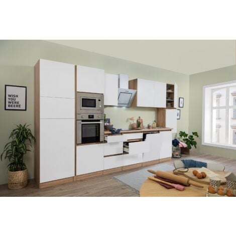 Cucina blocco cucina blocco cucina senza maniglie rovere bianco Lorena 395 cm Respekta