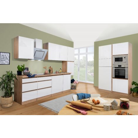 Cucina blocco cucina blocco cucina senza maniglie rovere bianco Lorena 395 cm Respekta