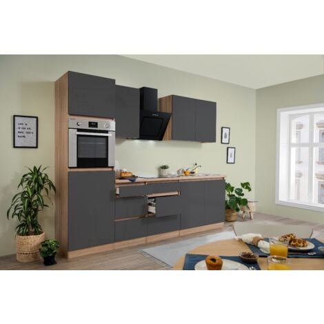 Cucina blocco cucina blocco cucina senza maniglie rovere grigio Lorena 270 cm Respecta