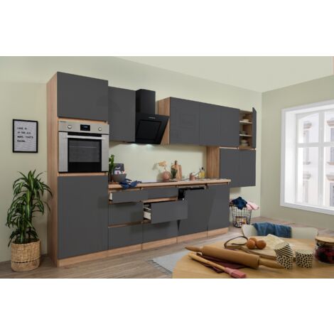 Cucina blocco cucina blocco cucina senza maniglie rovere grigio Lorena 380 cm Respekta