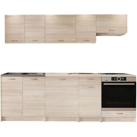 DMORA Cucina completa Camerino, Set compatto e funzionale con ante e cassetto, Rovere