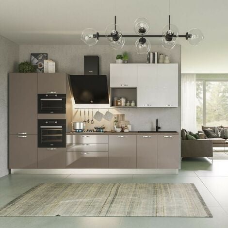 Cucina completa colore tortora lucido e bianco 360 cm sinistra - Zara Glam