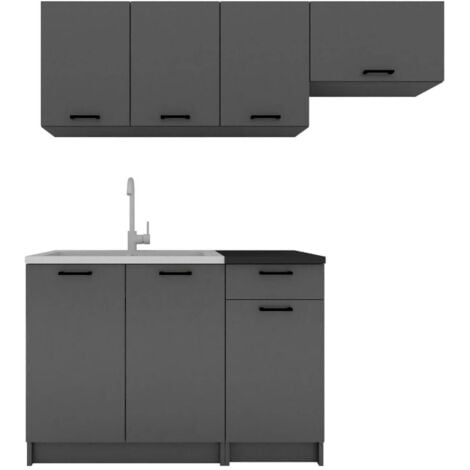DMORA Cucina completa Cormons, Set compatto e funzionale con ante e cassetto, Antracite